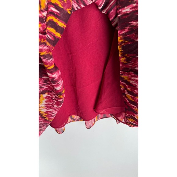 House of Harlow 1960 Womens Burgundy Abstract Dress Chiffon Ruffle Neck Size 10 - Picture 9 of 13